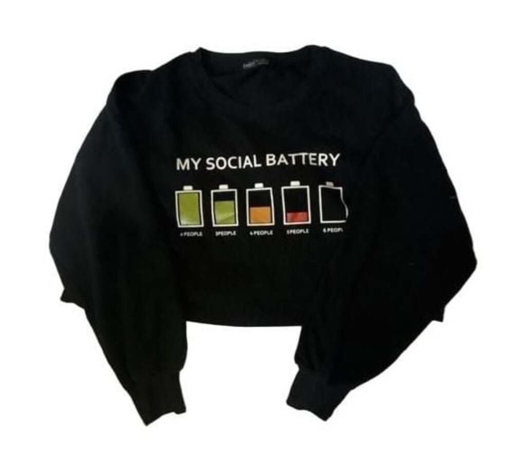 SHEIN My Social Battery Graphic Print Black Sweatshirt